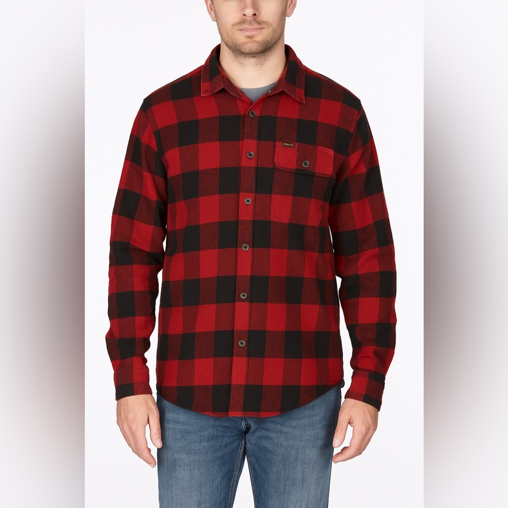 Stanley Workwear Red Black Plaid Flannel Shirt Men’s Large Button Front Outdoor
